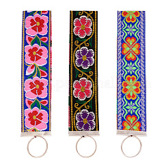 Porte-clés en ruban jacquard brodé floral en polyester&nbsp;KEYC-TAC00045