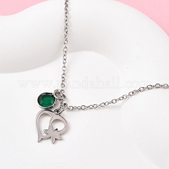 San Valentino 304 acciaio inossidabile e foglia di vetro verde ciondolo cuore catena collane per le donne&nbsp;NJEW-FS00014-02