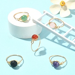 Fingerring mit geflochtenen Perlen aus natürlichen gemischten Edelsteinen&nbsp;RJEW-JR00588-02