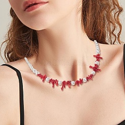 Collane di perline graduate in corallo rosso sintetico tinto e perle di conchiglia per le donne&nbsp;NJEW-TA00065