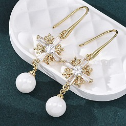 Orecchini pendenti in zircone chiaro con micro pavè di zirconi in ottone&nbsp;EJEW-F362-08G
