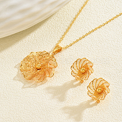 Vintage-Ohrstecker und Halsketten-Sets aus Messingblumen im Vintage-Stil für Damen&nbsp;LO1631