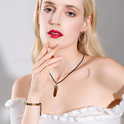 Collane con pendenti a forma di proiettile con pietre preziose miste naturali e bracciale con perline intrecciate&nbsp;SJEW-FI0001-12