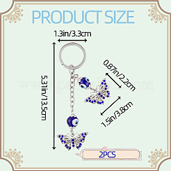 2 porte-clés pendentif papillon en alliage de strass&nbsp;KEYC-CP0001-19