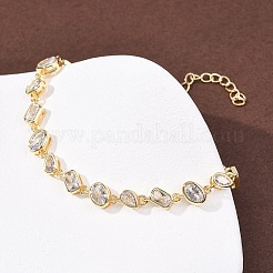 Bracciali a catena con micro pavé di zirconi cubici trasparenti in ottone per donna&nbsp;BJEW-K274-13G