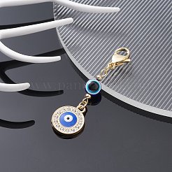 Alliage d'émail mauvais œil avec décoration pendentif en strass&nbsp;HJEW-JM01040-01