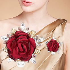 Rosa in stoffa con spilla in strass di cristallo&nbsp;JEWB-WH0028-12LG