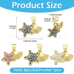 3 Stück 3 Farben Messing Micro Pave Zirkonia Charms&nbsp;KK-YW0004-48