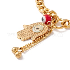 Bracelet rond en lampwork et main de Fatima avec breloque mauvais œil et chaîne en acier inoxydable 304 pour femme&nbsp;STAS-P304-17G