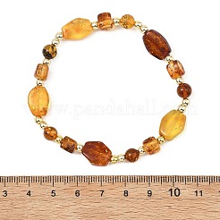 Bracelets extensibles en perles d'ambre naturel et d'hématite synthétique non magnétique pour femmes et hommes&nbsp;BJEW-JB13775