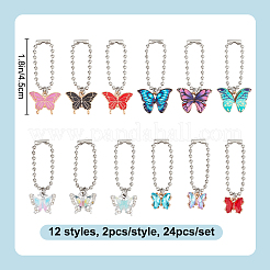24 stücke 12 arten schmetterling legierung emaille & kristall strass & glas schuhe charme&nbsp;HJEW-DR00092