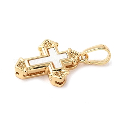 Pendentifs en coquillage blanc naturel pavé de laiton&nbsp;KK-S522-01E-G