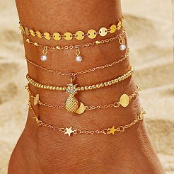 Chaîne de cheville à 6 couche en alliage de cristal et strass pour femme&nbsp;FS-WG6B7FE-08