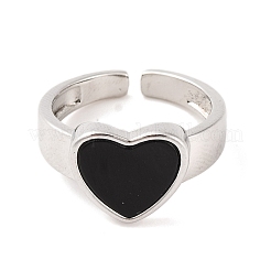 Anneaux de manchette ouverts en onyx noir naturel coeur&nbsp;RJEW-Q817-01P