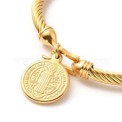 Ionenbeschichtung (IP) 304 Edelstahl Saint Benedict Charms Twist Seil Armreif für Frauen&nbsp;BJEW-P283-06G