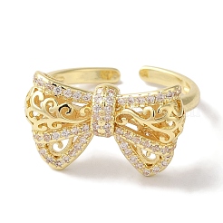 Anillos de puño abiertos de circonita cúbica transparente micro pavimentados de latón con lazo para mujer&nbsp;RJEW-C098-24G