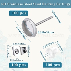 100 pièce de support de boucle d'oreille à tige ronde et plate en acier inoxydable&nbsp;STAS-SP0001-61B-P