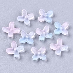 Perlas de vidrio pintado en aerosol transparente, dos tonos, flor, azul claro, 12x9.5x3.5mm, agujero: 1 mm