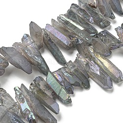 Galvani natürlichem Quarz-Kristall-Perlen Stränge, Nuggets, Stoßzahn Form, AB Farbe, gefärbt, Flieder, 7~15x18~60 mm, Bohrung: 1 mm, ca. 46 Stk. / Strang, 16 Zoll