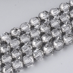 Chapelets de perles en verre électroplaqué, demi-argenté, facette, ronde, clair, 8~8.5x7~8mm, Trou: 1mm, Environ 40 pcs/chapelet, 11.8 pouce