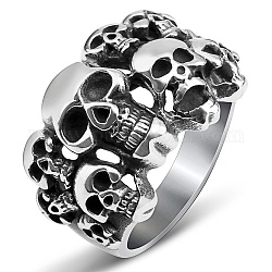 Anillos de dedo de múltiples calaveras de acero de titanio estilo steam punk, anillos anchos huecos para hombres, color acero inoxidable, nosotros tamaño 11 (20.6 mm)