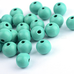 Perles en bois teintées, ronde, Aqua, 7x6mm, Trou: 2mm, environ 9000 pcs/1000 g