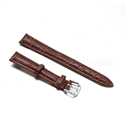 Bracelets de montres en cuir, avec fermoirs en 304 acier inoxydable, brun coco, 82~115x14x4~4.5mm