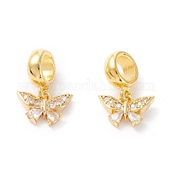 Brass Cubic Zirconia European Dangle Charms, Largr Hole Pendants, Long-Lasting Plated, Real 18K Gold Plated, Butterfly, Clear, 16mm, Hole: 5mm, Pendant: 8x11x2.5mm