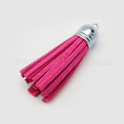Suede Tassels, with Brass Findings, Nice for DIY Earring or Cell Phone Straps Making, Platinum, Fuchsia, 55~65x12mm, Hole: 1.5mm