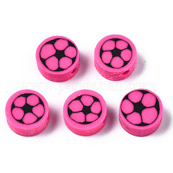 Abalorios de arcilla polimérica hechos a mano, Para suministros de manualidades de joyería diy, plano y redondo, color de rosa caliente, 9.5x4.5mm, agujero: 1.8 mm