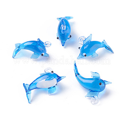 Pendente murano fatto a mano , delfino, dodger blu, 27~33x11~14x18~23mm, Foro: 2~4 mm