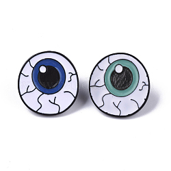 Creative Zinc Alloy Brooches, Enamel Lapel Pin, with Iron Butterfly Clutches or Rubber Clutches, Electrophoresis Black Color, Eyeball, Random Single Color or Random Mixed Color, 19x18mm