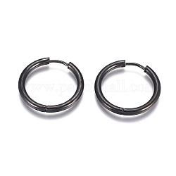 304 Stainless Steel Huggie Hoop Earrings, with 316 Surgical Stainless Steel Pin, Ring, Electrophoresis Black, 23x2.5mm, 10 Gauge, Pin: 0.9mm