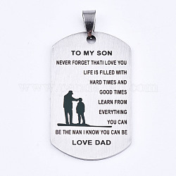 201 Stainless Steel Quote Pendants, Stamped Dog Tags, Inspirational Gifts for Son Jewelry, Rectangle, Laser Cut, Stainless Steel Color, 45x27x1.5mm, Hole: 4x7.5mm