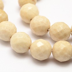 Fossiles naturelle rondes brins de perles, facette, 10mm, Trou: 1mm, Environ 37 pcs/chapelet, 15.5 pouce