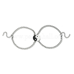 2-teiliges Yin-Yang-Legierungs-Magnet-Paar-Armband-Set, 304 Edelstahl-Gliederarmbänder, Edelstahl Farbe, 9-1/8 Zoll (23 cm), 1pc / style