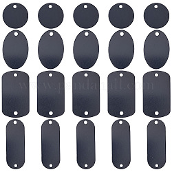 Sunnyclue DIY-Schmuck-Suchset, inklusive 24 Stück ovaler und flacher runder Aluminium-Verbindungsanhänger und Anhänger in 4 Ausführungen, Blanko-Erkennungsmarken stempeln, Schwarz, 25~51x19~25x1 mm, Bohrung: 3 mm, 6pcs / style