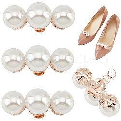 Aleación con decoraciones de zapatos de perlas de imitación de plástico, Clips de hebilla de zapatos desmontables redondos, la luz de oro, 16x48.5x22mm