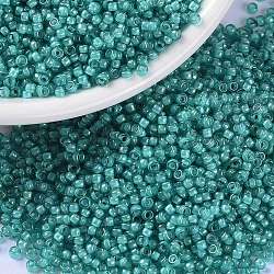 Miyuki runde Rocailles Perlen, japanische Saatperlen, (rr3765) weiß gefütterter Smaragd, 15/0, 1.5 mm, Bohrung: 0.7 mm, über 5555pcs / Flasche, 10 g / Flasche