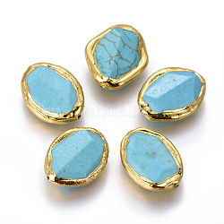 Synthetic Turquoise Beads, with Golden Plated Brass Findings, Oval, 23~26x17~21x6~8mm, Hole: 0.8mm