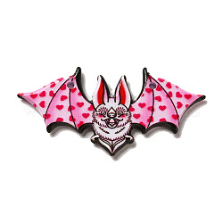 Colgantes de acrílico impresos de halloween, amuleto de murciélago, color de rosa caliente, 23.5x48x2.5mm, agujero: 2 mm
