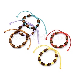 Bracelets de perles tressées pour enfants, avec des perles de tonneau en bois d'érable naturel peintes à la bombe, couleur mixte, diamètre intérieur: 1-5/8~3-1/8 pouce (4.1~8 cm)