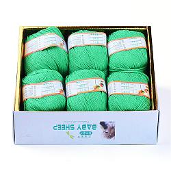 Filati bambino, con cotone, seta e cashmere, verde mare medio, 1mm, su 50 g / rotolo, 6rotoli / scatola
