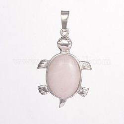 Ciondoli in pietra di tartaruga naturale, con accessori di ottone,  cadmio& piombo libero, platino, quarzo rosa, 33.5x22x7mm, Foro: 5 mm