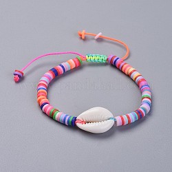 Braccialetti intrecciati per bambini in argilla polimerica ecologica fatti a mano, con perle di conchiglia di ciprea e cordino di nylon, colorato, 1-7/8 pollice ~ 2-7/8 pollici (4.7~7.3 cm)