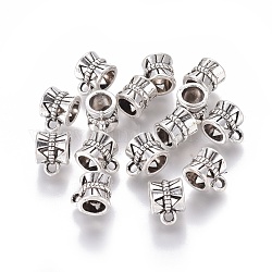 Tibetan Style Alloy Tube Bails, Loop Bails, Bail Beads, Column, Lead Free & Cadmium Free & Nickel Free, Antique Silver, 9x7x7mm, Hole: 2mm, about 1250pcs/1000g
