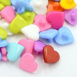 Acrylic Shank Buttons, Lovely Heart Button for Costume Design, 1-Hole, Dyed, Mixed Color, 12x12x2mm, Hole: 3mm