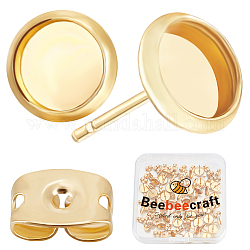 Beebeecraft 50 pz piatto rotondo 304 impostazioni per orecchini a bottone in acciaio inossidabile, con 50 pz, vero placcato oro 18k, 8x1.5mm, ago :0.8mm, vassoio: 6mm