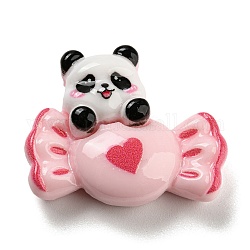 Panda-Motiv, undurchsichtige Decoden-Cabochons aus Harz, Imitation Lebensmittel, Panda mit Süßigkeiten, rosa, 22.5x27.5x8 mm