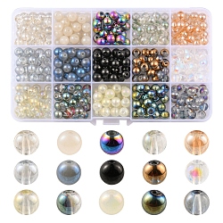 345 pièces 15 brins de perles de verre électrolytiques de couleur, de couleur plaquée ab , ronde, couleur mixte, 8x7.5mm, Trou: 1.2mm